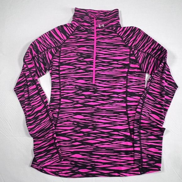 Under Armour 1/2 Zip Pullover Size Small Pink Black Animal Print Thumb Holes - Picture 1 of 7